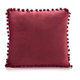 Luxury Living Set of 4 Velvet Cushions with Pom Trim with pads in Burgundy - Size: 43 cm x 43 cm - thumbnail 3