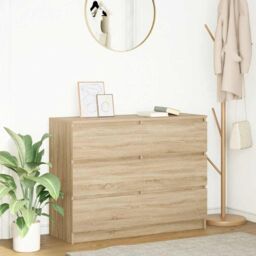Berkfield Home Sideboard Sonoma Oak 100x35x76 cm Engineered Wood in Brown - Size: 100 x 35 x 76 cm - thumbnail 1