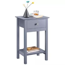 EONLION Grey Wooden Bedside Table, Drawer & Shelf Nightstand for Bedroom - thumbnail 4