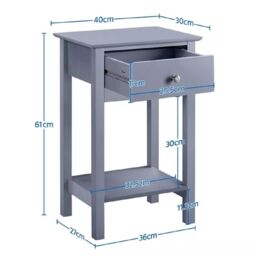 EONLION Grey Wooden Bedside Table, Drawer & Shelf Nightstand for Bedroom - thumbnail 2