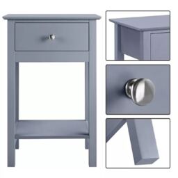 EONLION Grey Wooden Bedside Table, Drawer & Shelf Nightstand for Bedroom - thumbnail 6