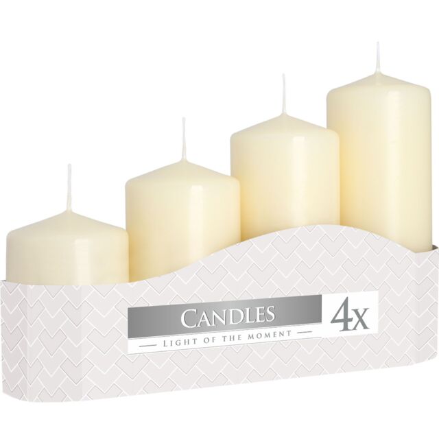 KDMD Set of 4 Pillar Candles 50mm (11/16/22/33H) - Ivory in White - image 1