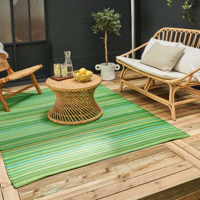 THE RUGS Reversible Weatherproof Outdoor Green Rugs Striped Rainbow 1020 - Size: 150 cm x 220 cm - image 1
