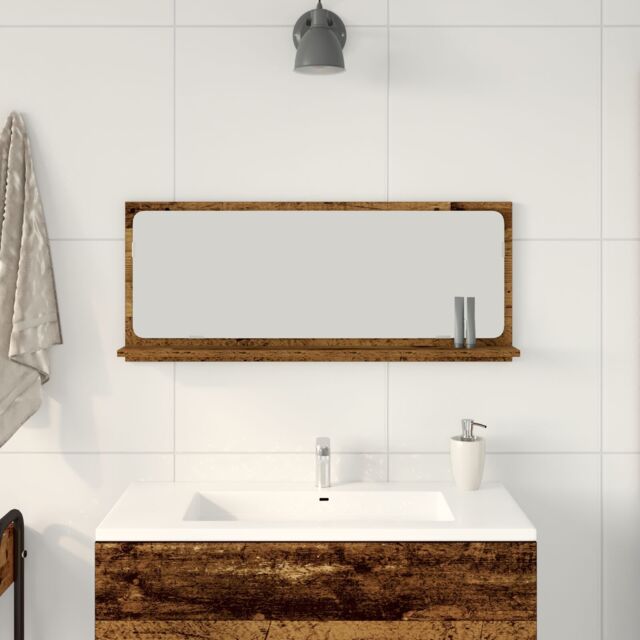 Berkfield Home Bathroom Mirror Old Wood 90x10.5x37 cm Engineered Wood in Brown - image 1