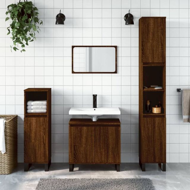 Berkfield Home Bathroom Cabinet Brown Oak 58x33x60 cm Engineered Wood - Size: 58 x 33 x 60 cm - image 1