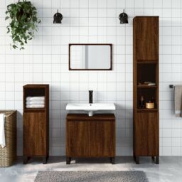 Berkfield Home Bathroom Cabinet Brown Oak 58x33x60 cm Engineered Wood - Size: 58 x 33 x 60 cm - thumbnail 1