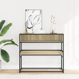 Berkfield Home Decorative Console Table Sonoma Oak 90x35x80 cm Engineered Wood in Light Tan - Size: 90 x 35 x 80 cm