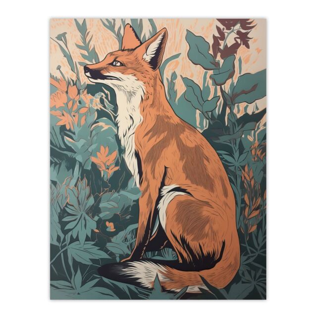 Artery8 Sly Fox By George Sinclair Vintage Botanical Style Modern Painting Teal Orange Aesthetic Extra Large XL Wall Art Poster Print - image 1