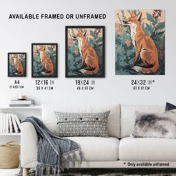 Artery8 Sly Fox By George Sinclair Vintage Botanical Style Modern Painting Teal Orange Aesthetic Extra Large XL Wall Art Poster Print - thumbnail 3