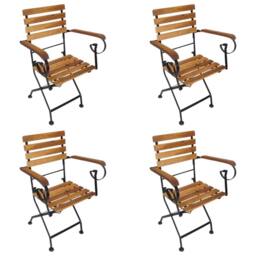 Berkfield Home Folding Garden Chairs 4 pcs Steel & Solid Wood Acacia in Brown - thumbnail 1