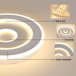 Goeco Ceiling Light LED White, 28W, Modern Round, 3000K, for Hallway Bedroom in White - thumbnail 7