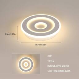 Goeco Ceiling Light LED White, 28W, Modern Round, 3000K, for Hallway Bedroom in White - thumbnail 5