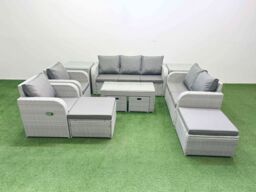 Fimous PE Wicker Rattan Furniture Sets with Oblong Coffee Table Love Sofa in Light Grey - thumbnail 2