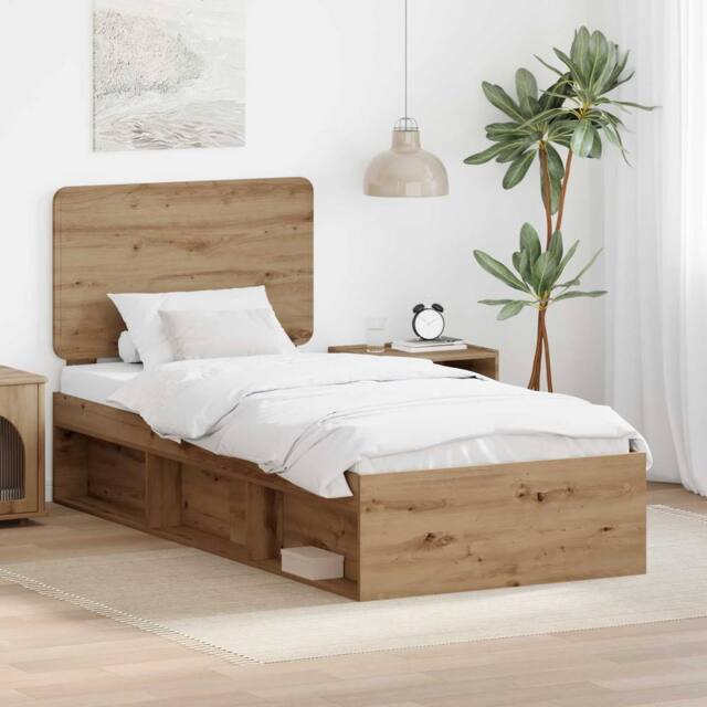 Berkfield Home Bed Frame Artisian Oak 75 x 190 cm Solid Pine Wood in Brown - image 1