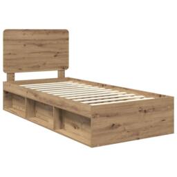 Berkfield Home Bed Frame Artisian Oak 75 x 190 cm Solid Pine Wood in Brown - thumbnail 4
