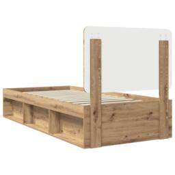 Berkfield Home Bed Frame Artisian Oak 75 x 190 cm Solid Pine Wood in Brown - thumbnail 9