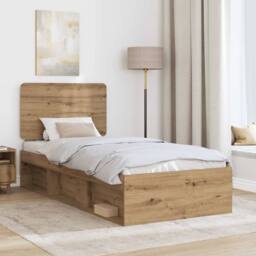 Berkfield Home Bed Frame Artisian Oak 75 x 190 cm Solid Pine Wood in Brown - thumbnail 3