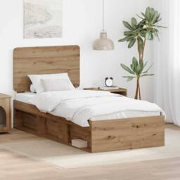 Berkfield Home Bed Frame Artisian Oak 75 x 190 cm Solid Pine Wood in Brown - thumbnail 1