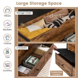 Costway Wooden Storage Ottoman Bench Flip Top Storage Chest w/ 2 Drawers in Brown - thumbnail 7