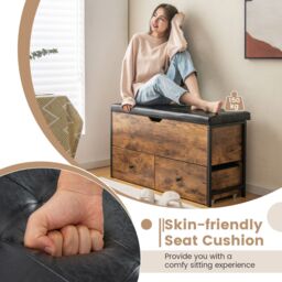 Costway Wooden Storage Ottoman Bench Flip Top Storage Chest w/ 2 Drawers in Brown - thumbnail 8