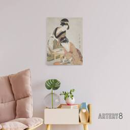 "Artery8 Women Preparing Sashimi Canvas Wall Art Print Utamaro Kitagawa in Khaki - Size: W24"" x H32""" - thumbnail 3