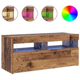 Berkfield Home TV Cabinet with LED Lights Old Wood 90x35x40 cm Engineered Wood in Brown - Size: 90 x 35 x 40 cm - thumbnail 4