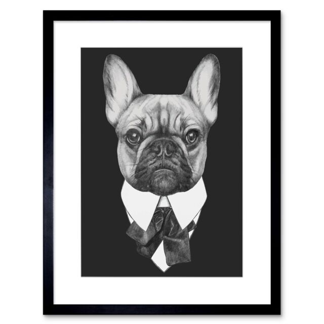 "Artery8 Wall Art Print Bow Tie French Bulldog Drawing Art Framed 9x7 inch in Black - Size: W7"" x H9""" - image 1