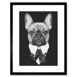 "Artery8 Wall Art Print Bow Tie French Bulldog Drawing Art Framed 9x7 inch in Black - Size: W7"" x H9""" - thumbnail 1