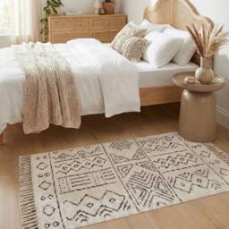 Wyld and Coco Hand-Woven Wool Rug Aztec Off-White Black 80 x 150 cm in White - Size: 80 cm x 150 cm - thumbnail 1