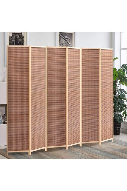 Living and Home 6-Panel Bamboo Woven Folding Room Divider in Brown - image 1
