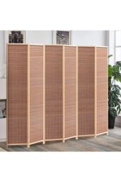 Living and Home 6-Panel Bamboo Woven Folding Room Divider in Brown