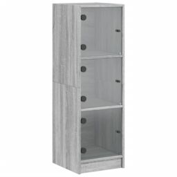 Berkfield Home Highboard with Glass Doors Grey Sonoma 35x37x109 cm - Size: 35 x 37 x 109 cm - thumbnail 2