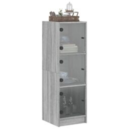 Berkfield Home Highboard with Glass Doors Grey Sonoma 35x37x109 cm - Size: 35 x 37 x 109 cm - thumbnail 4