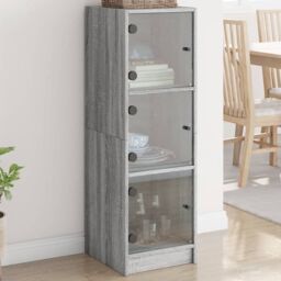 Berkfield Home Highboard with Glass Doors Grey Sonoma 35x37x109 cm - Size: 35 x 37 x 109 cm