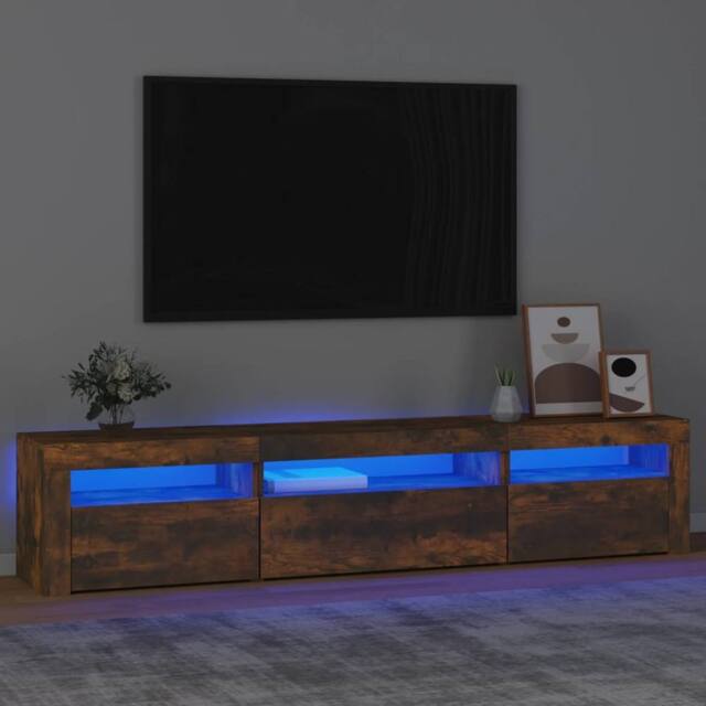Berkfield Home TV Cabinet with LED Lights Smoked Oak 195x35x40 cm in Brown - Size: 195 x 35 x 40 cm - image 1