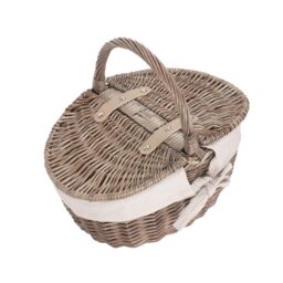 Red Hamper Wicker Small Antique Wash Finish Oval Picnic Basket with Cotton Lining in White - thumbnail 3