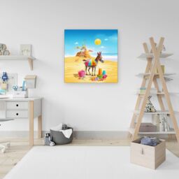 Warren Reed - Designer Donkey On A Beach Holiday Canvas in Yellow - Size: w10 inch x h10 inch - thumbnail 3