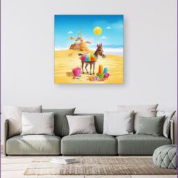 Warren Reed - Designer Donkey On A Beach Holiday Canvas in Yellow - Size: w10 inch x h10 inch - thumbnail 4