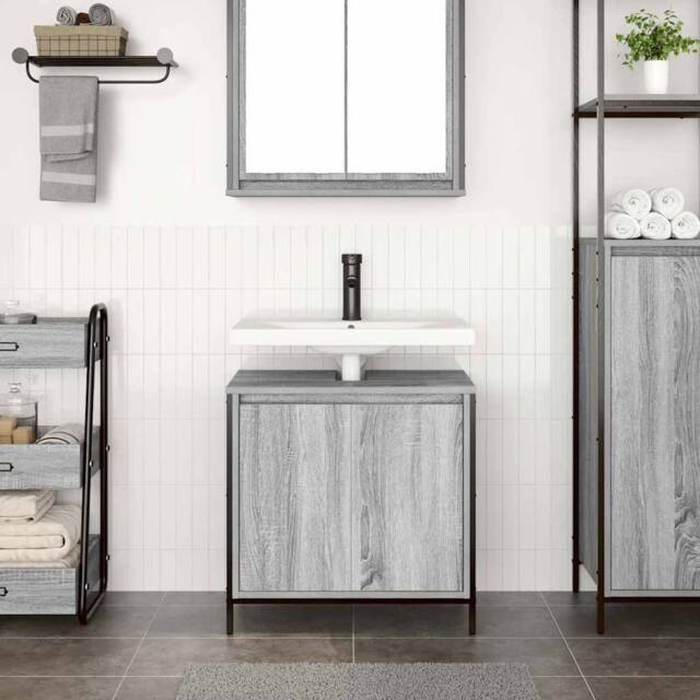 Berkfield Home Modern Bathroom Basin Cabinet Grey Sonoma 60x34.5x60 cm - image 1