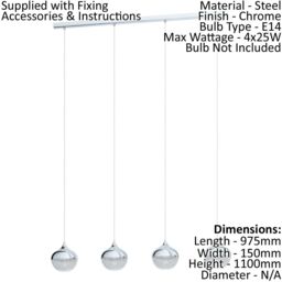 Loops Pendant Light Colour Chrome Shade Granille White Clear Plastic Bulb E14 4x25W - thumbnail 2