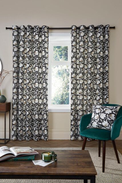 Fusion 'Luna' 100% Cotton Pair of Eyelet Curtains in Black - Size: 229 cm width x 229 cm drop - image 1