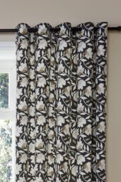 Fusion 'Luna' 100% Cotton Pair of Eyelet Curtains in Black - Size: 229 cm width x 229 cm drop - thumbnail 2
