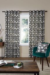 Fusion 'Luna' 100% Cotton Pair of Eyelet Curtains in Black - Size: 229 cm width x 229 cm drop