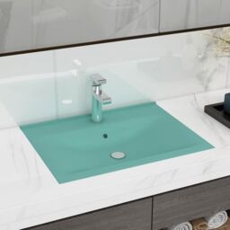 Berkfield Home Luxury Basin with Faucet Hole Matt Light Green 60x46 cm Ceramic - thumbnail 1
