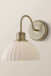 ValueLights Bourton Pair of Cream Ribbed Dome Wall Lights & Bulbs in Gold - thumbnail 4