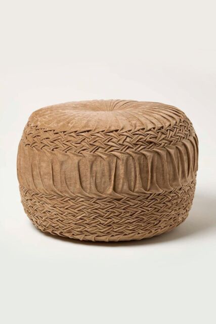 Homescapes Sofia Pleated Velvet Pouffe in Taupe - image 1