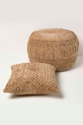 Homescapes Sofia Pleated Velvet Pouffe in Taupe - thumbnail 6
