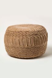Homescapes Sofia Pleated Velvet Pouffe in Taupe