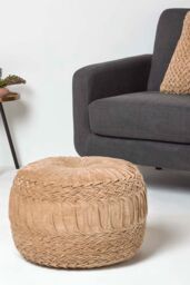 Homescapes Sofia Pleated Velvet Pouffe in Taupe - thumbnail 2