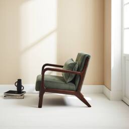 sweeek Scandi-style Armchair In Fine Corduroy & Hevea Wood in Green - thumbnail 6
